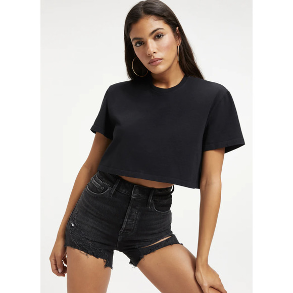 Good American Tops - GOOD AMERICAN COTTON CROPPED TEE